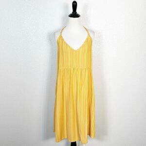 Prana Women’s Beachy Boho Fernie Open Back Swing Dress Pockets Gold Stripe Small